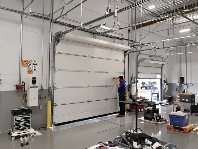 Commercial garage door repair being performed by Hilliard Garage Door Repair expert in Hilliard