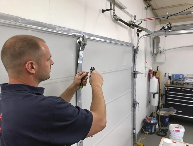 Before and after garage door dent repair by Hilliard Garage Door Repair in Hilliard
