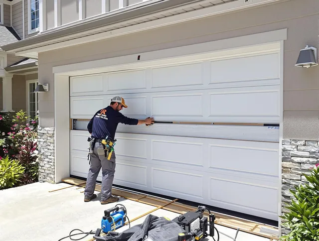 Hilliard Garage Door Repair team performing complete garage door replacement at Hilliard residence