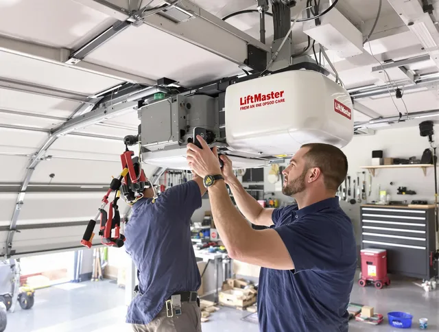 Hilliard Garage Door Repair technician performing advanced diagnostics on garage opener in Hilliard