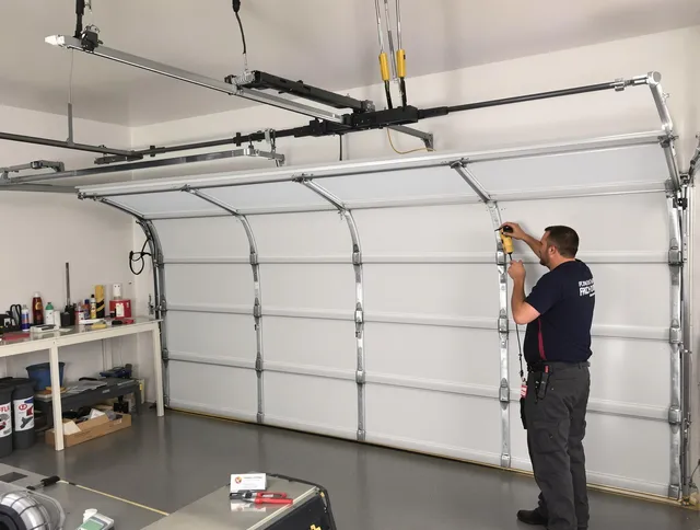 Hilliard Garage Door Repair certified technician performing overhead door system repair in Hilliard